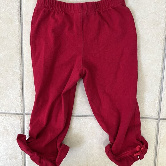 BABY GIRL SIZE 18 MONTH RED PULLON PANTS ELASTIC RUFFLE BOW HEM - Picture 2 of 3
